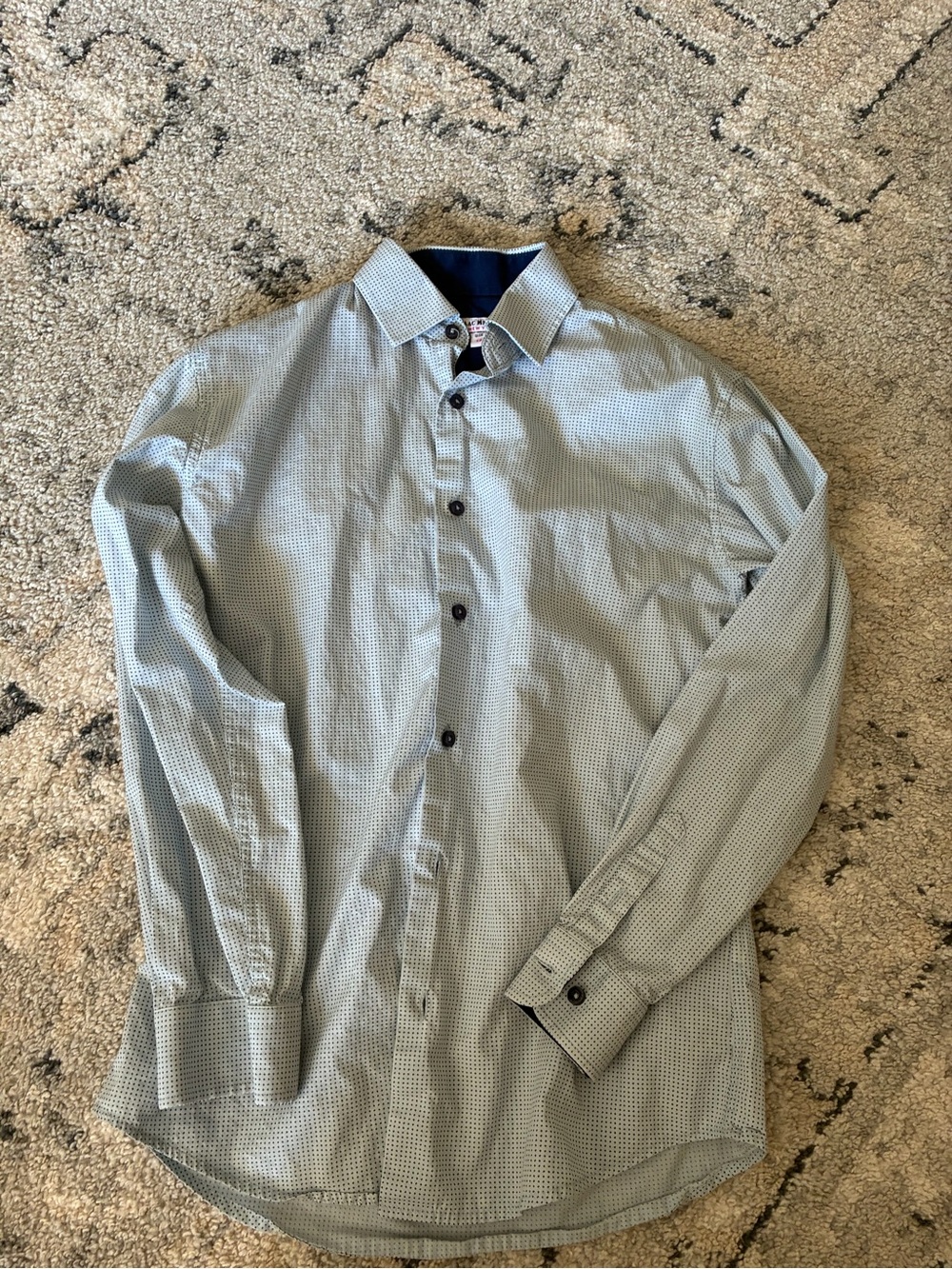 Isaac Mizrahi Light Blue Micro-Check Dress Shirt with Navy Trim